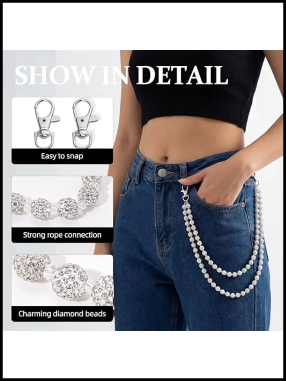 Rhinestone Wallet Chain Pants Pocket Keychain Baseball Style